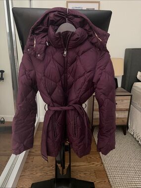 Burberry Quilted Belted Puffer Jacket in Deep Plum